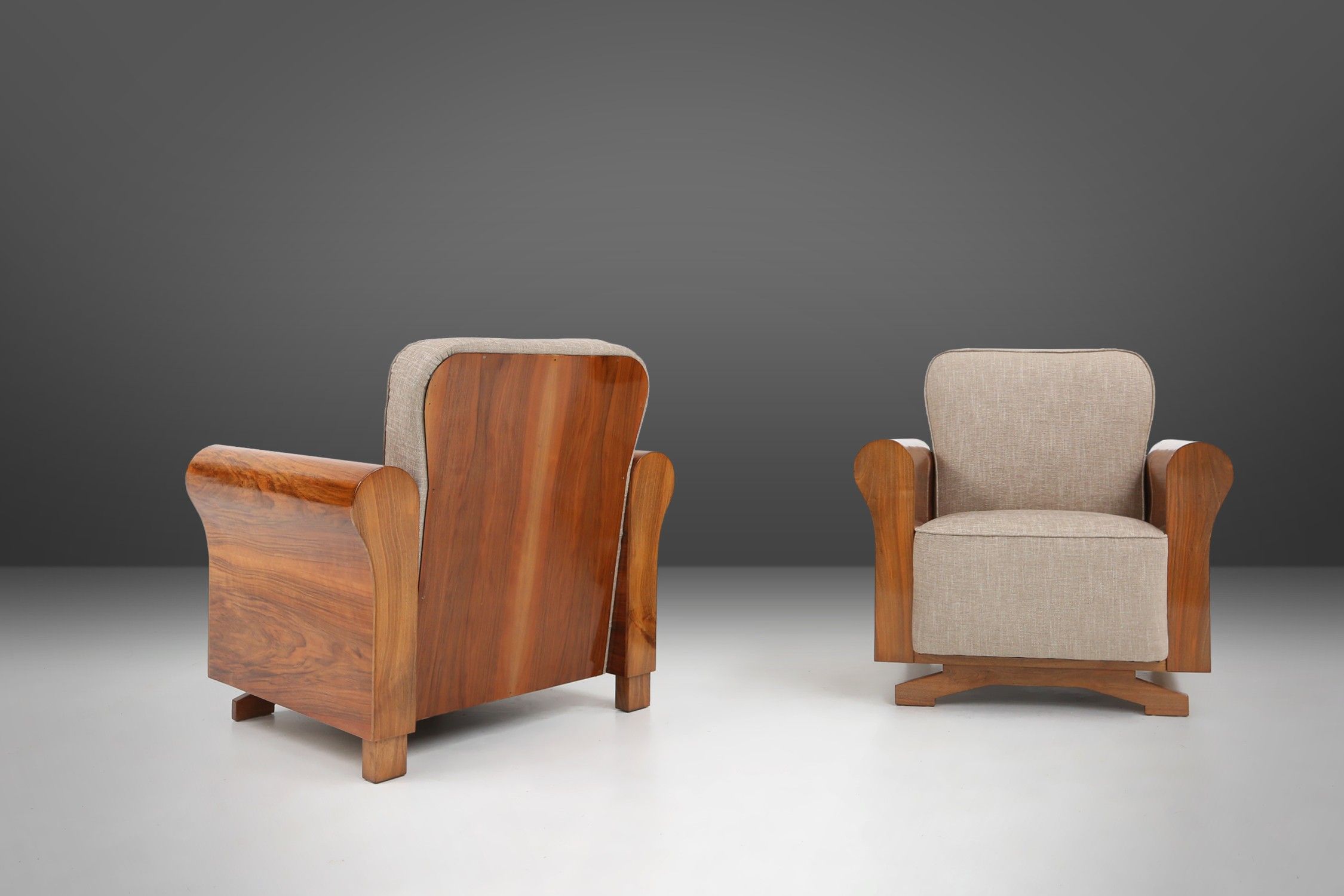 Set of 2 Art Deco Armchairs in Walnut Veneer, France 1930sthumbnail